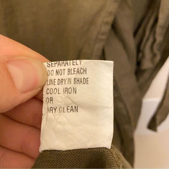 Dark Army Olive green linen wrap button front dress coastal beachy logenlook M - Picture 8 of 11